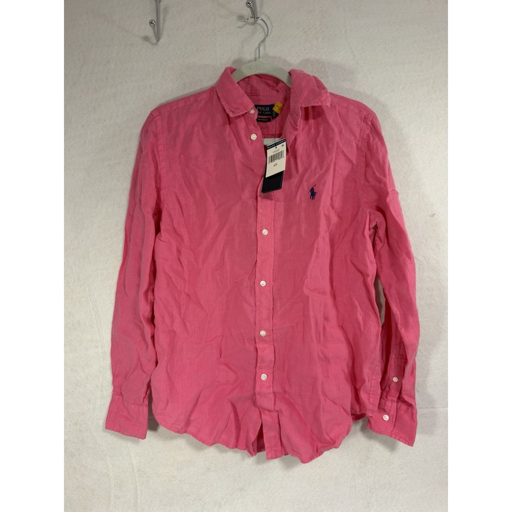 Polo Ralph Lauren long-sleeve linen shirt, Relaxed Fit, Pink, Womens Size Small